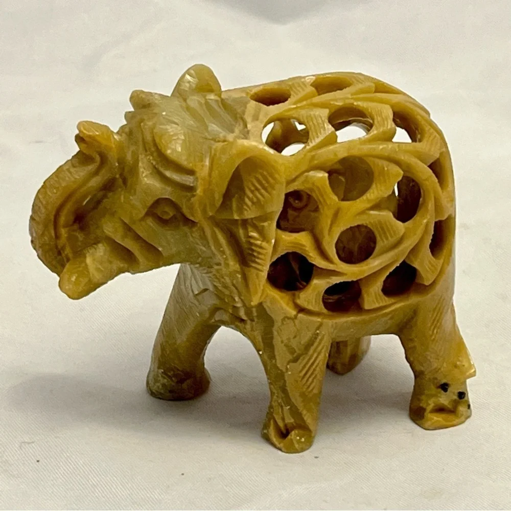 Hand Carved Soapstone Mother Elephant With Baby Calf Inside, Vintage, VGUC